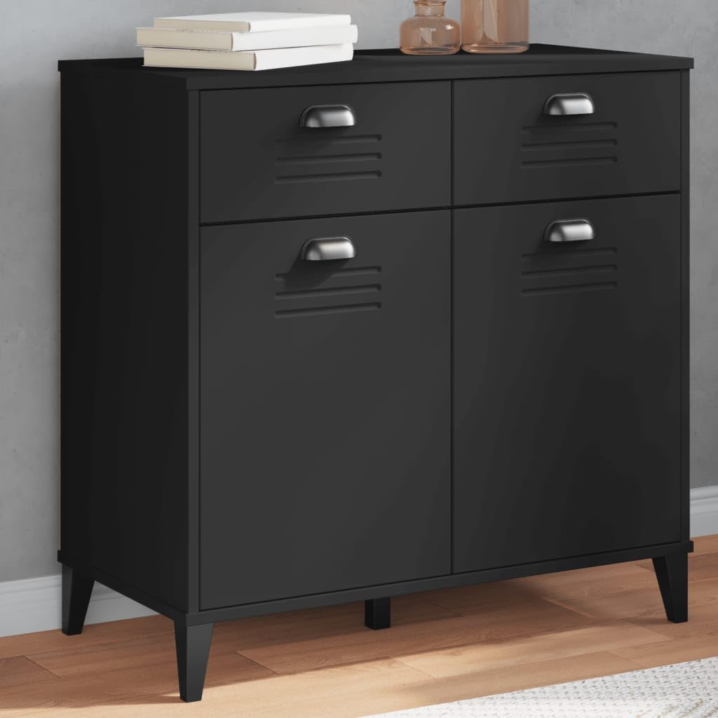 vidaXL Sideboard Storage Buffet - Black Engineered Wood, 2 Drawers & 2 Doors - Industrial Style for Living Room, Hallway, Office - 31.5"x15.7"x31.5"